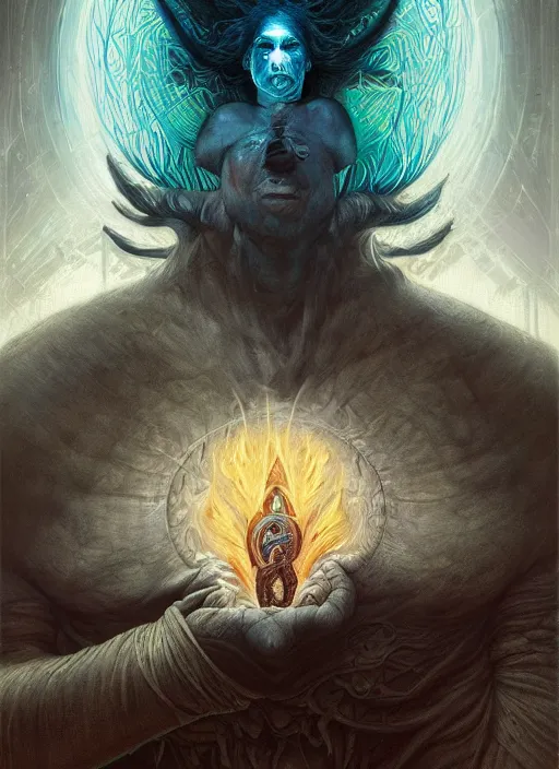 Image similar to trent reznor glowing eyes, shamanic poster lsd art, intricate, elegant, highly detailed, centered, digital painting, artstation, concept art, smooth, sharp focus, illustration, artgerm, tomasz alen kopera, peter mohrbacher, donato giancola, joseph christian leyendecker, wlop, frank frazetta