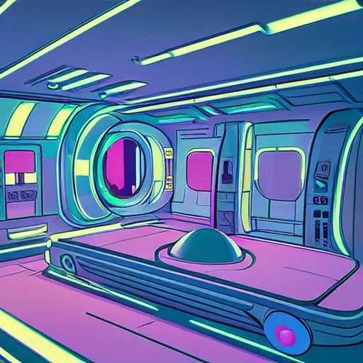 Prompt: Retro futurism aesthetic interior, concept art