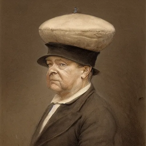 Image similar to man wearing a heavy fat stone hat high resolution, high quality, by jean - baptiste monge