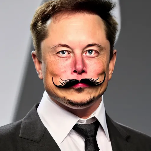 Image similar to Elon musks evil twin with a long curly mustache