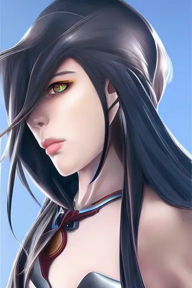 Image similar to a portrait of an attractive knight female anime character with long hair, artgerm