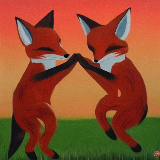 Prompt: two foxes dancing