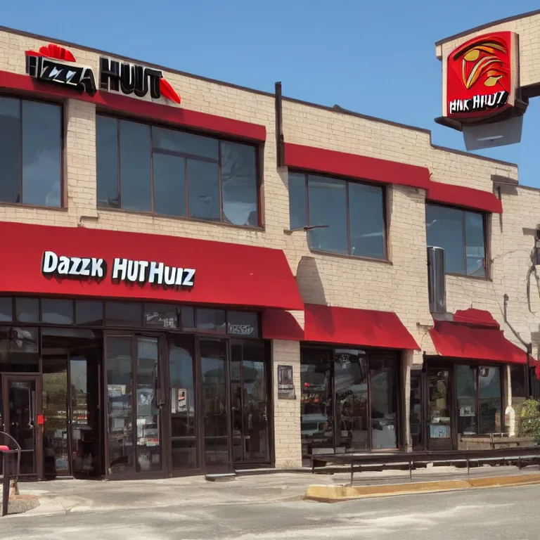 Prompt: A photograph of the exterior of a dark fantasy Pizza Hut
