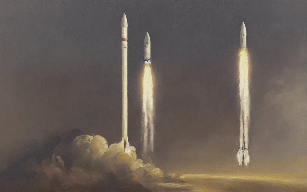 Prompt: a painting of a rocket, oil on canvas, by edelfelt