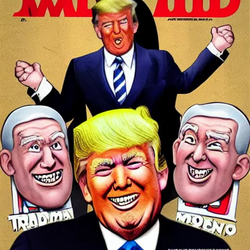 Image similar to Donald Trump on the cover of MAD MAGAZINE art stly Al Gaffee