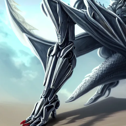 Image similar to very close up foot shot, detailed foot shot, hyperdetailed elegant beautiful stunning hot anthropomorphic mecha female dragon showing detailed sharp dragon feet close to camera, laying on beach, sharp claws, sharp silver armor, elegant legs, feet art, warframe destiny fanart, giantess art, dragon paws, furaffinity, deviantart, octane, ekasportal