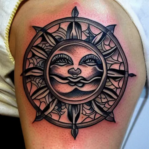 Image similar to tattoo, Sun, moon, infinity, pisces, yin Yang, detailed, artistic