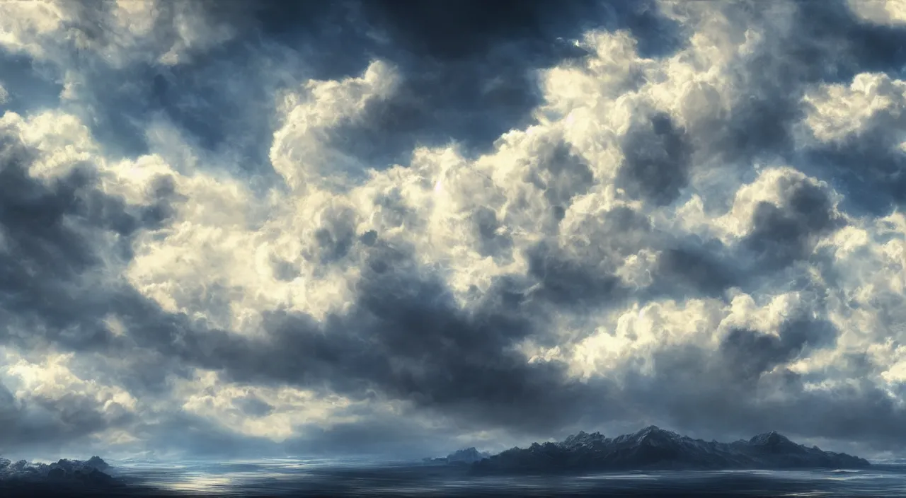 Image similar to peaceful puffy clouds, matte painting, concept art, 4k