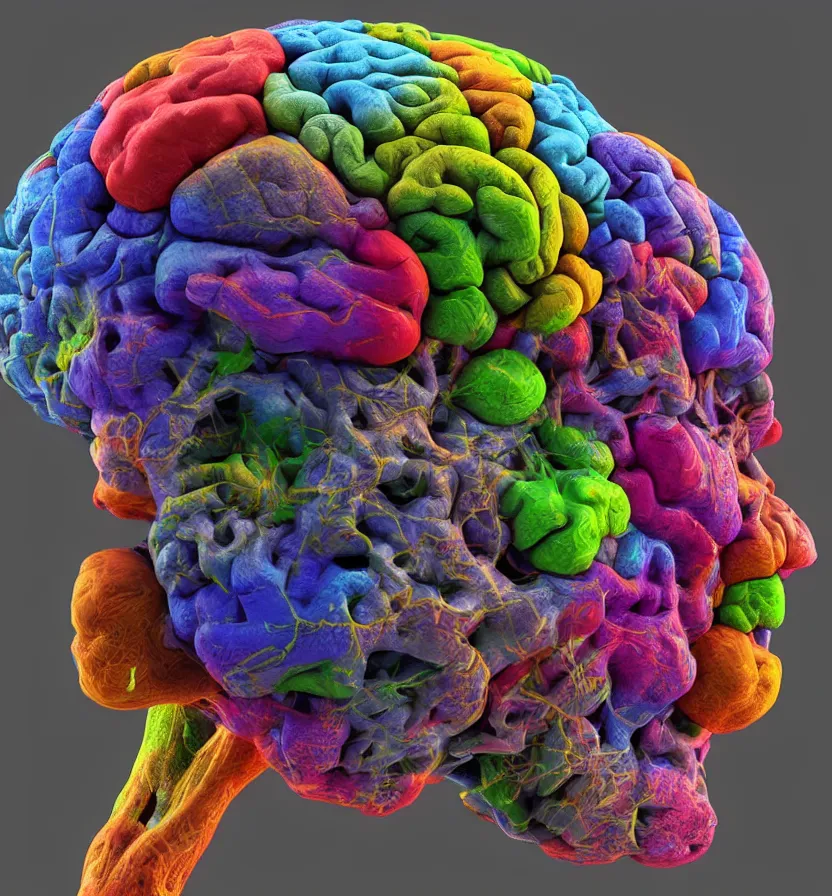 Prompt: 3 d model of anatomically correct human brain, nervous system, unreal engine, photorealistic, octane render, colorful