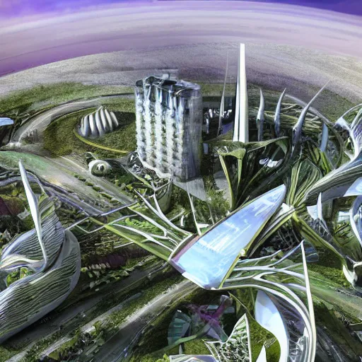 Prompt: venus project city, future, freedom, vegetation and architecture