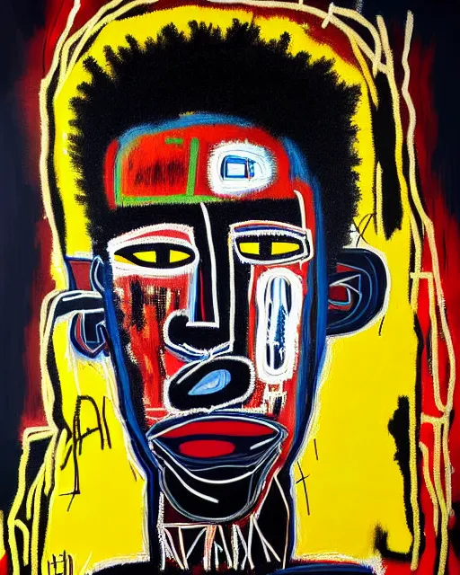 Prompt: A extremely ultra highly detailed majestic hi-res beautiful immaculate head and shoulders award winning painting stunning masterpiece of the face of a strong black african man by Jean-Michel Basquiat, 8k, high textures, ultra hyper sharp, insanely detailed and intricate, super detailed, 8k HDR ultra high quality