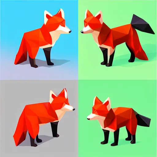 Prompt: isometric vector low poly red fox icon white background volumetric lighting