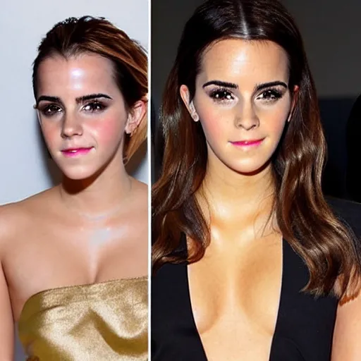 Image similar to emma watson mixed with kim kardashian, 5 0 - 5 0 mixture