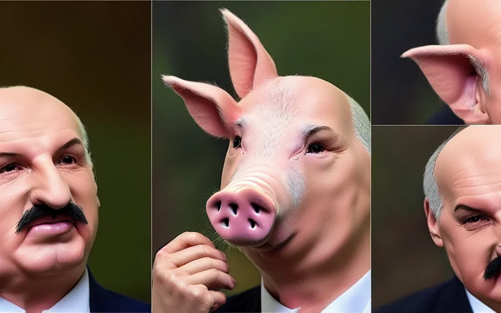 Prompt: pig with face replaced by face of alexander lukashenko realistic faces