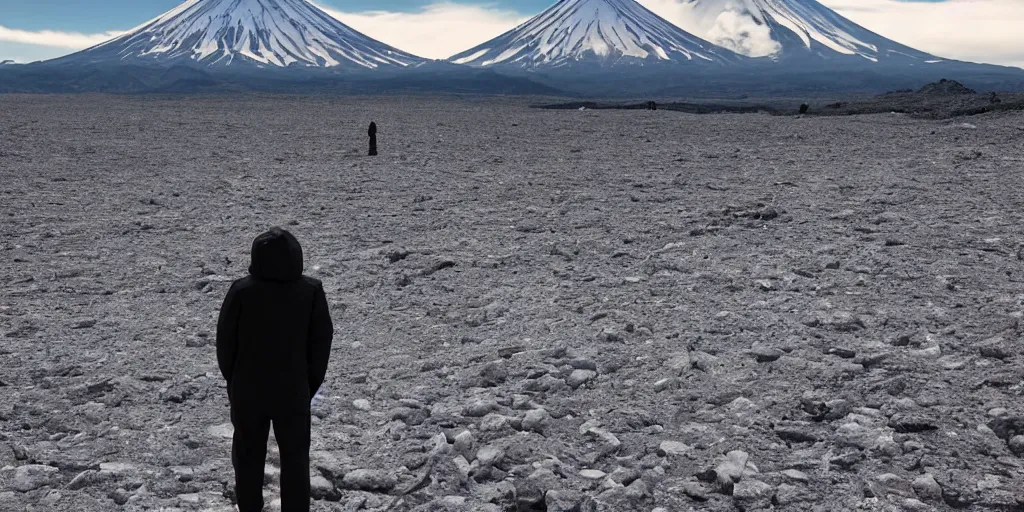 Image similar to old black man, silver metallic moncler jacket, mt fuji in background,