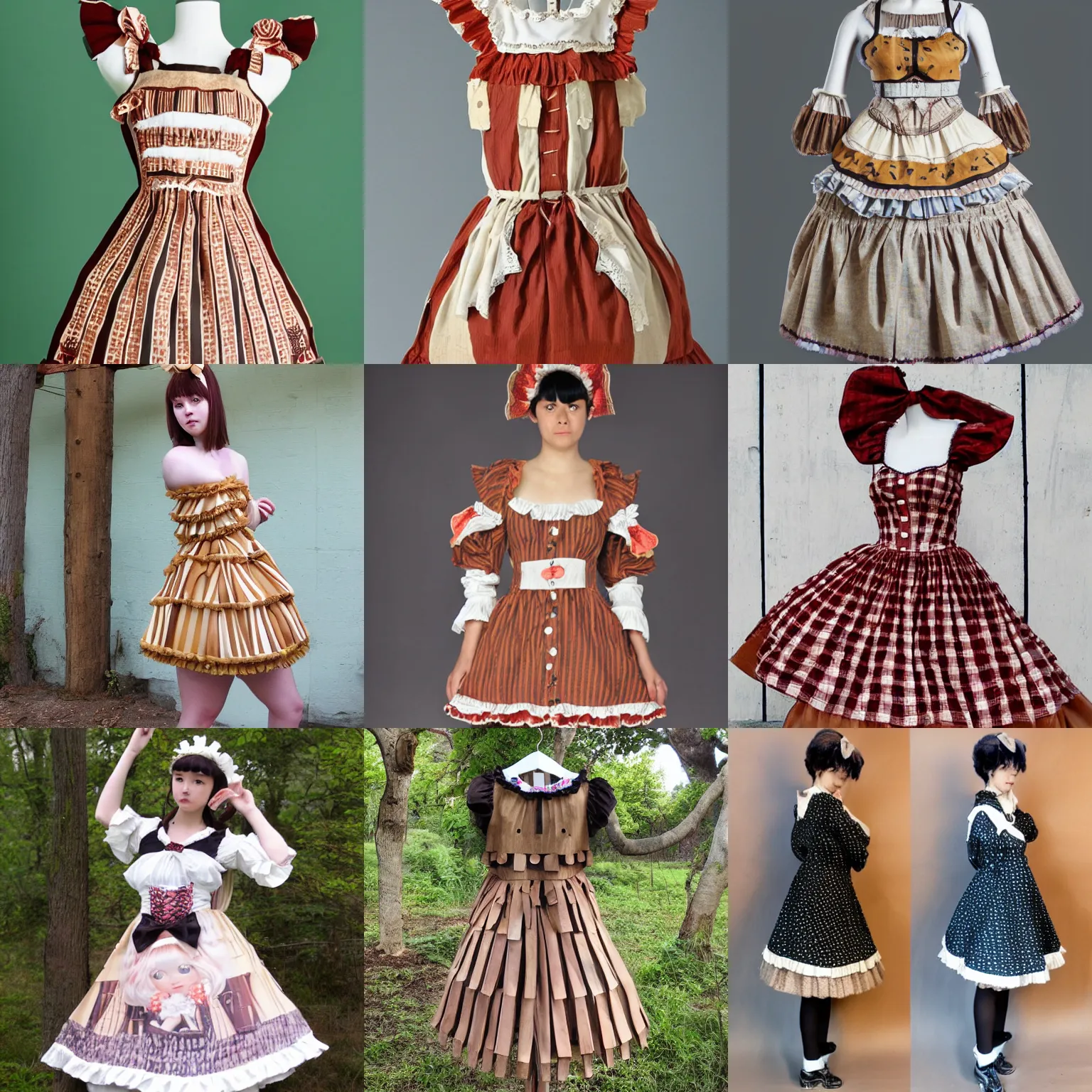 Prompt: a wood lolita dress, made of wood, front and back, photo