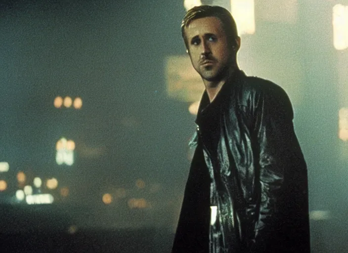 Image similar to film still of Ryan Gosling as Decker in Blade Runner 1982