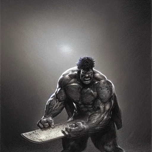 Image similar to artstation concept a midnight blue hulk jolding a meat cleaver, dusty, hyperdetailed, artstation trending, world renowned artists, worth 1 0 0 0. com, historic artworks society, antique renewel, cgsociety, by greg rutkowski, by gustave dore, deviantart