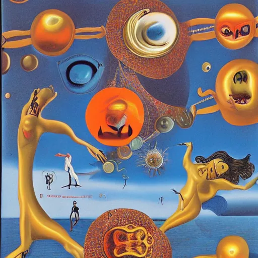 Prompt: the multiverse, in the style of salvador dali, retro book cover