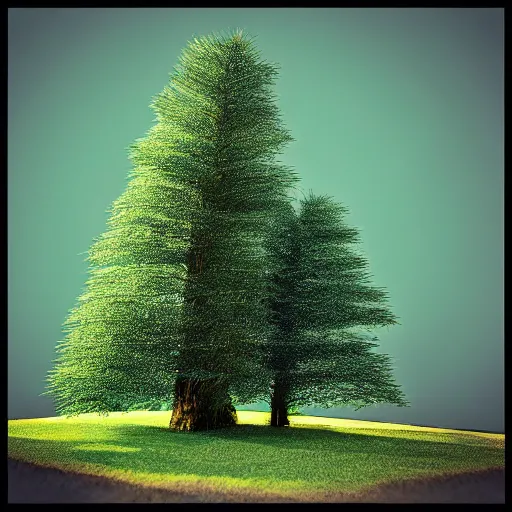 Prompt: “ hd photograph of a 3 d pine tree made of digital pixels ”