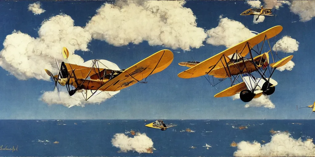 Image similar to a gerbil flying a biplane, norman rockwell