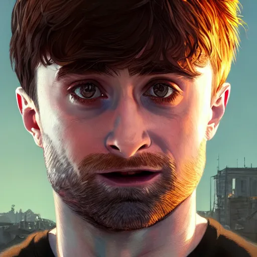 Prompt: highly detailed portrait, daniel radcliffe, in gta v, stephen bliss, unreal engine, fantasy art by greg rutkowski, loish, rhads, ferdinand knab, makoto shinkai and lois van baarle, ilya kuvshinov, rossdraws, tom bagshaw, global illumination, radiant light, detailed and intricate environment