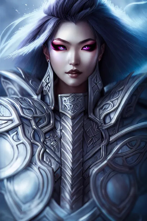 Image similar to sakimi chan, fantasy armor, detailed face, white skin, dramatic lighting, tony sart, wind, lightning