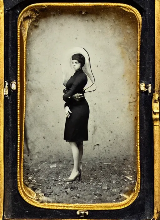 Image similar to wetplate daguerreotype portrait of futuristic astronaut woman, elegant, by louis jacques mande daguerre