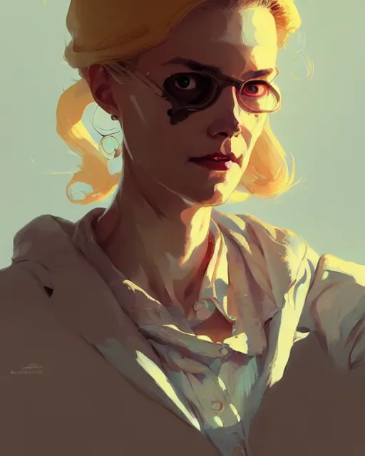 Image similar to hyper - realistic portrait of dolores abernathy by atey ghailan, by greg rutkowski, by greg tocchini, by james gilleard, by joe fenton, by kaethe butcher, dynamic lighting, gradient light yellow, brown, blonde cream and white color scheme, grunge aesthetic