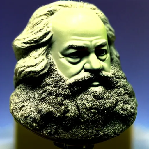 Image similar to Karl Marx pondering his orb, solar punk