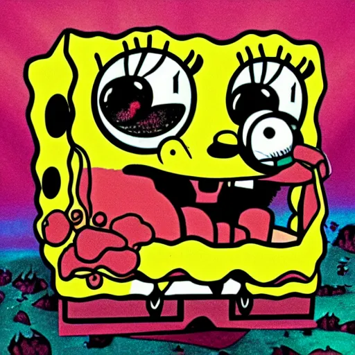 Prompt: spongebob death metal album cover