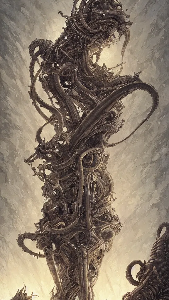 Image similar to hr giger artgerm artstation award winning photorealistic detailed hypervivid intense fantasy concept art by greg rutkowski, hypervivid intense mcbess, the sea by dan mumford