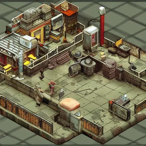 Image similar to isometric fallout game highly detailed