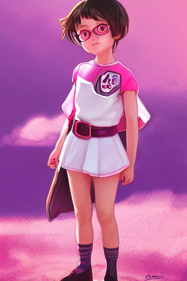 Image similar to little girl wearing an pink and white hero outfit, digital artwork made by artgerm lau and makoto shinkai