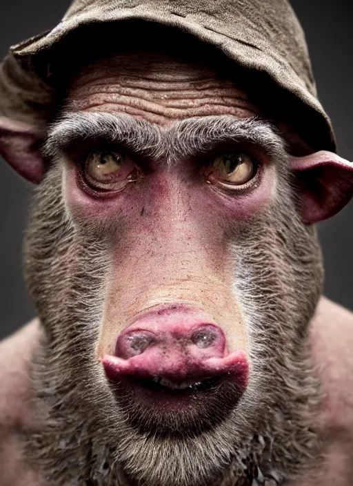 Image similar to closeup portrait of a pigman, depth of field, zeiss lens, detailed, symmetrical, centered, fashion photoshoot, by Annie Leibovitz and Steve McCurry, David Lazar, Jimmy Nelsson, Breathtaking, 8k resolution, extremely detailed, beautiful, establishing shot, artistic, hyperrealistic, beautiful face, octane render