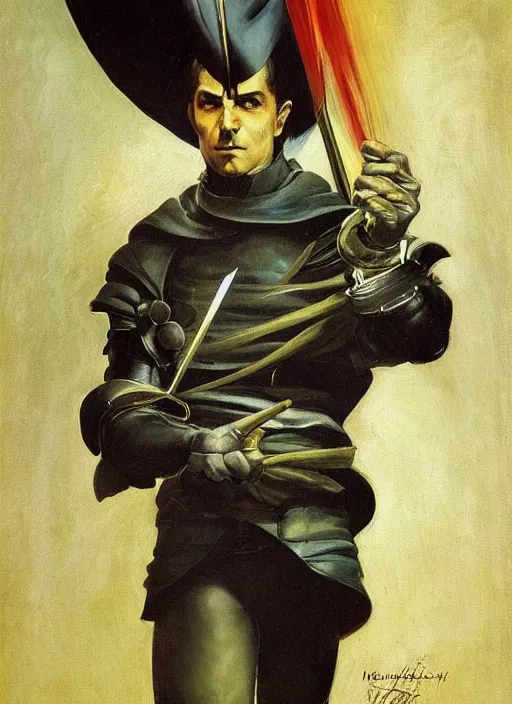 Image similar to portrait of handsome noble duelist, coherent! by mariusz lewandowski, by frank frazetta, deep color, strong line, minimalism, high contrast