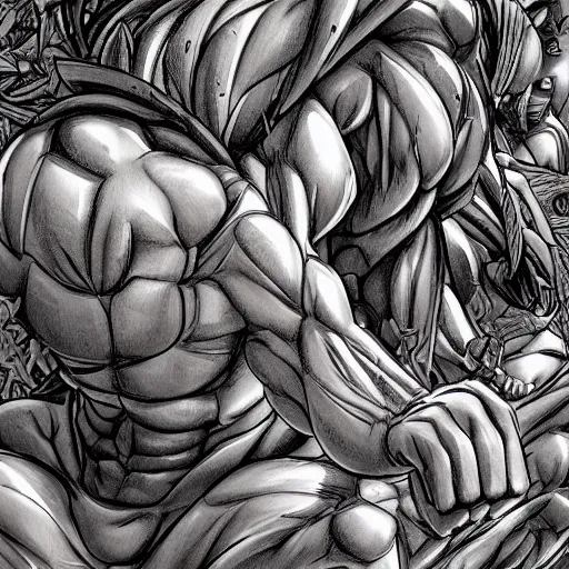 Image similar to a crawling mountain of muscles, highly detailed, anime, pale colors, award winning pictures, by studio mappa, by studio wit