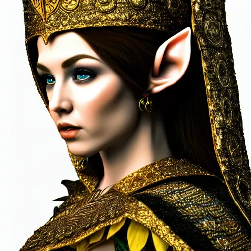 Image similar to photo of a beautiful elf queen with ornate cloak, highly detailed, 4k, HDR,