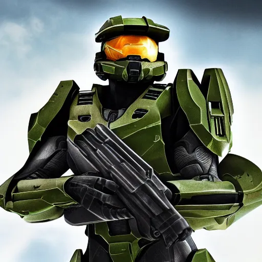 Image similar to super detailed professional photo portrait of the master chief from halo