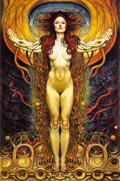 Image similar to Divine Chaos Engine by Karol Bak, Jean Delville, William Blake, Gustav Klimt, and Vincent Van Gogh, symbolist, visionary