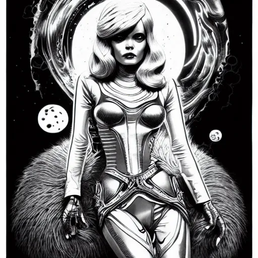 Prompt: medium portrait soft light, by killian eng and joe fenton and martin deschambault, inspired by barbarella movie, etching, fine, sharp high detail,