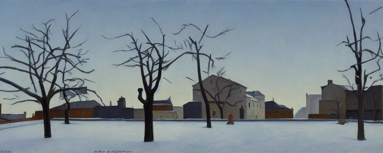 Prompt: an edward hopper style painting of a ( ( ( ( ( ( ( ( miskolc, a city in northeastern hungary ) ) ) ) ) ) ) ), late - winter, february of 1 9 4 8