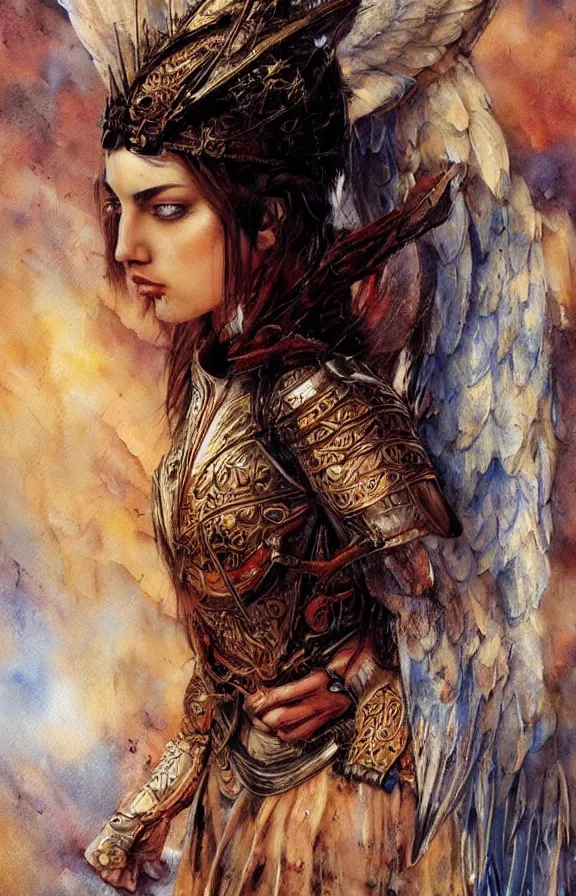 Image similar to a beautiful young medieval warrior, by karol bak, fine art, watercolor, technicolor, angelic