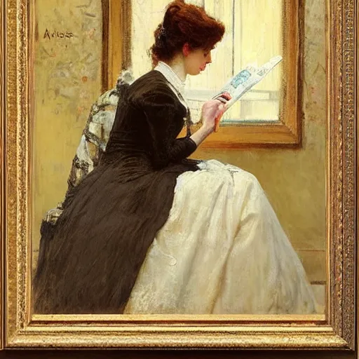 Image similar to victorian lady reading by alfred stevens