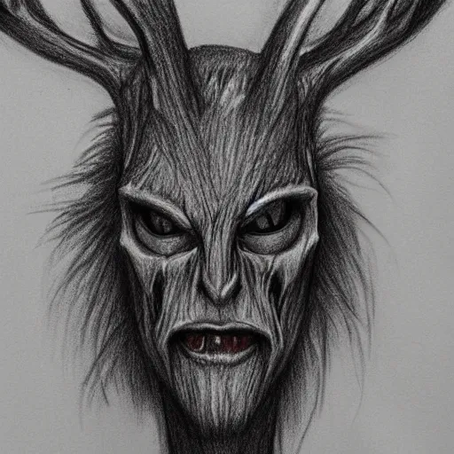 Prompt: a pencil sketch portrait of a Wendigo