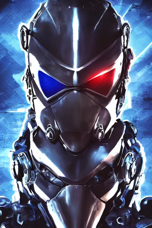 Image similar to cyber cyborg ninja mask helmet metal gear solid artic suit swat commando, global illumination ray tracing hdr fanart arstation by sung choi and eric pfeiffer and gabriel garza and casper konefal, a spectacular view cinematic rays of sunlight comic book illustration, by john kirby