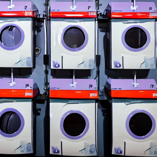 Image similar to a row of technocolored washing machines