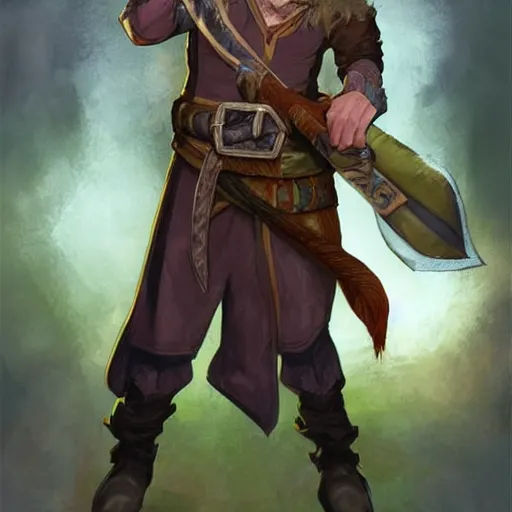 Image similar to Tarski Fiume, timid half-elf Time Wizard with short brown hair and a beard, iconic character art by Wayne Reynolds for Paizo Pathfinder RPG