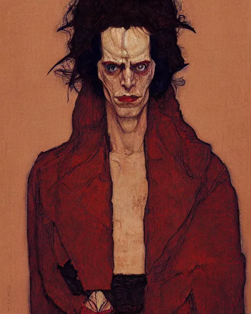 Prompt: portrait of mephisto by greg rutkowski in the style of egon schiele