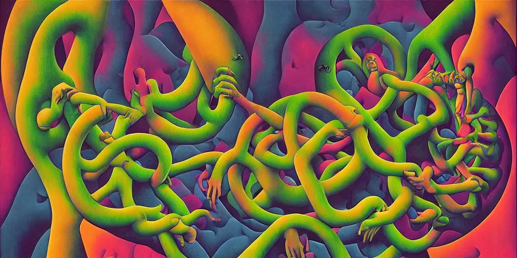 Image similar to basilisk, pain, pleasure, suffering, adventure, ( ( ( psychedelic dripping color ) ) ) love, abstract oil painting by mc escher and salvador daligottfried helnwein